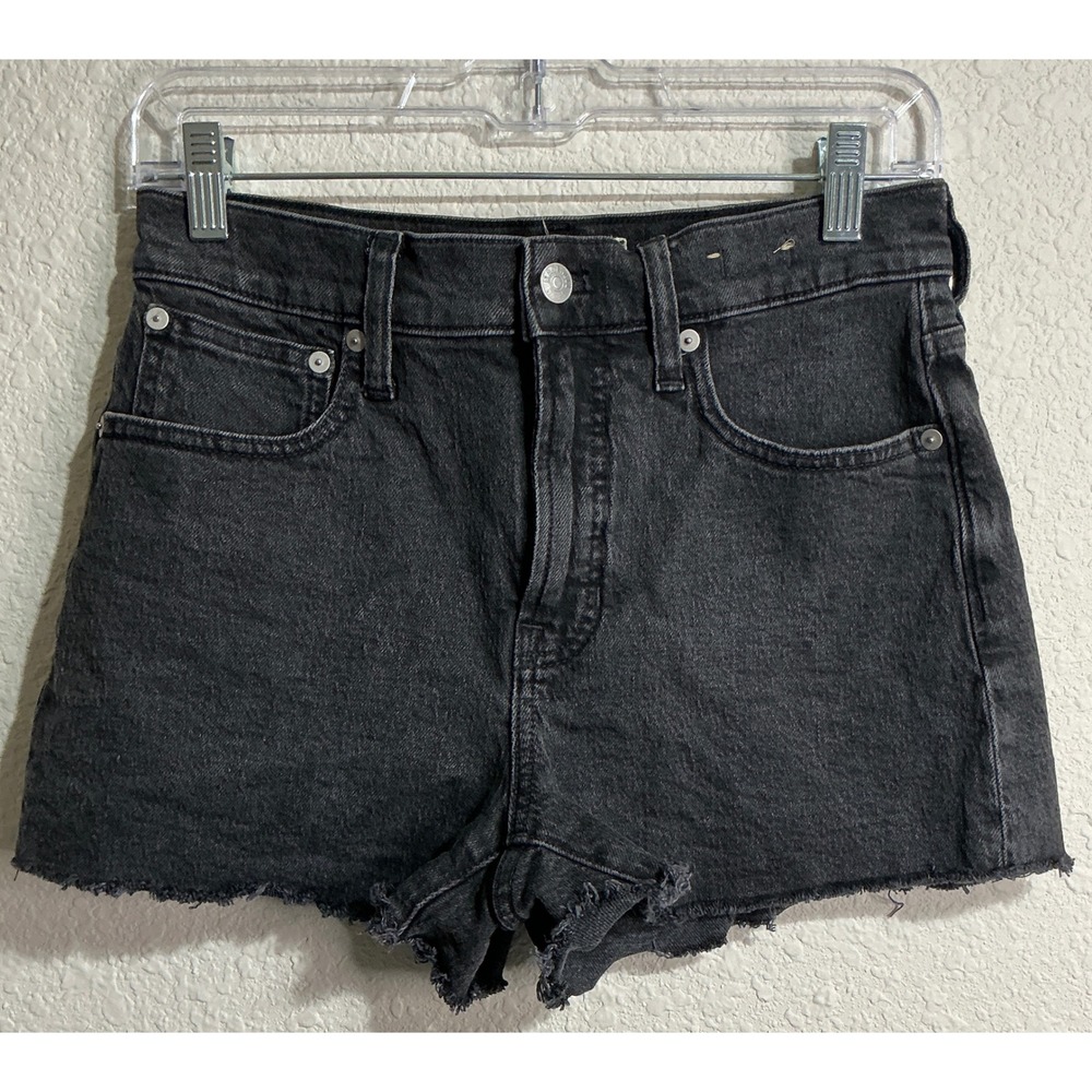 Madewell The Perfect Jean Short Black Raw Hem High Rise Denim Shorts Size 26